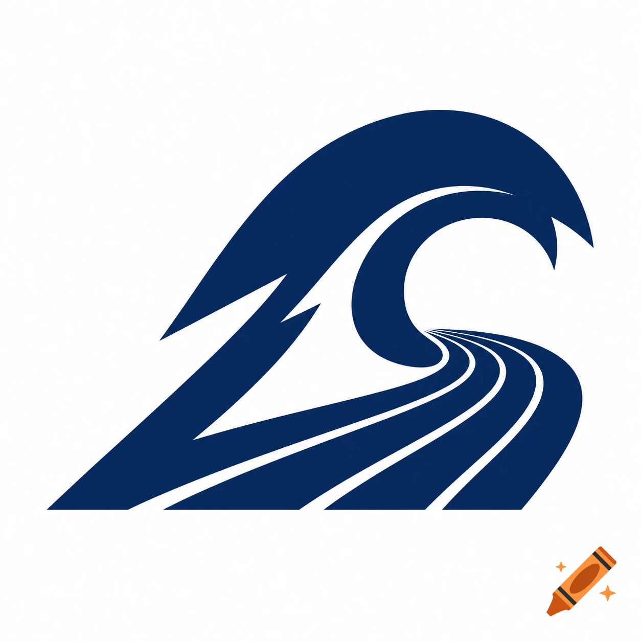 A simple, stylized dark blue logo depicting a wave with parallel lines inside, resembling an athletic track.