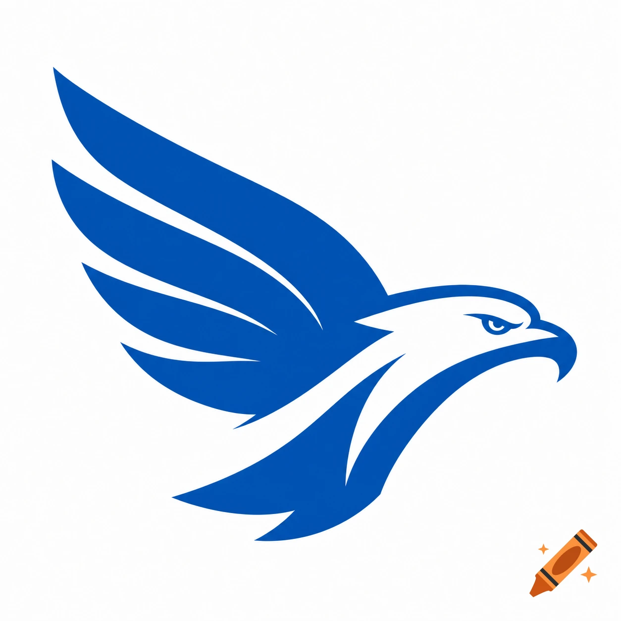 A minimalist blue and white stylized eagle logo with outstretched wings on a white background.