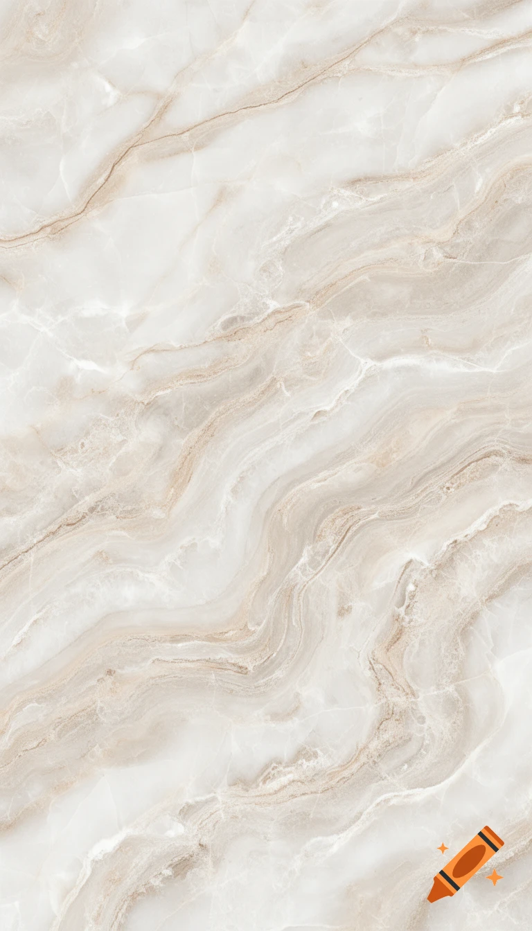 Close-up of white and beige marble with natural flowing brown and grey veins.