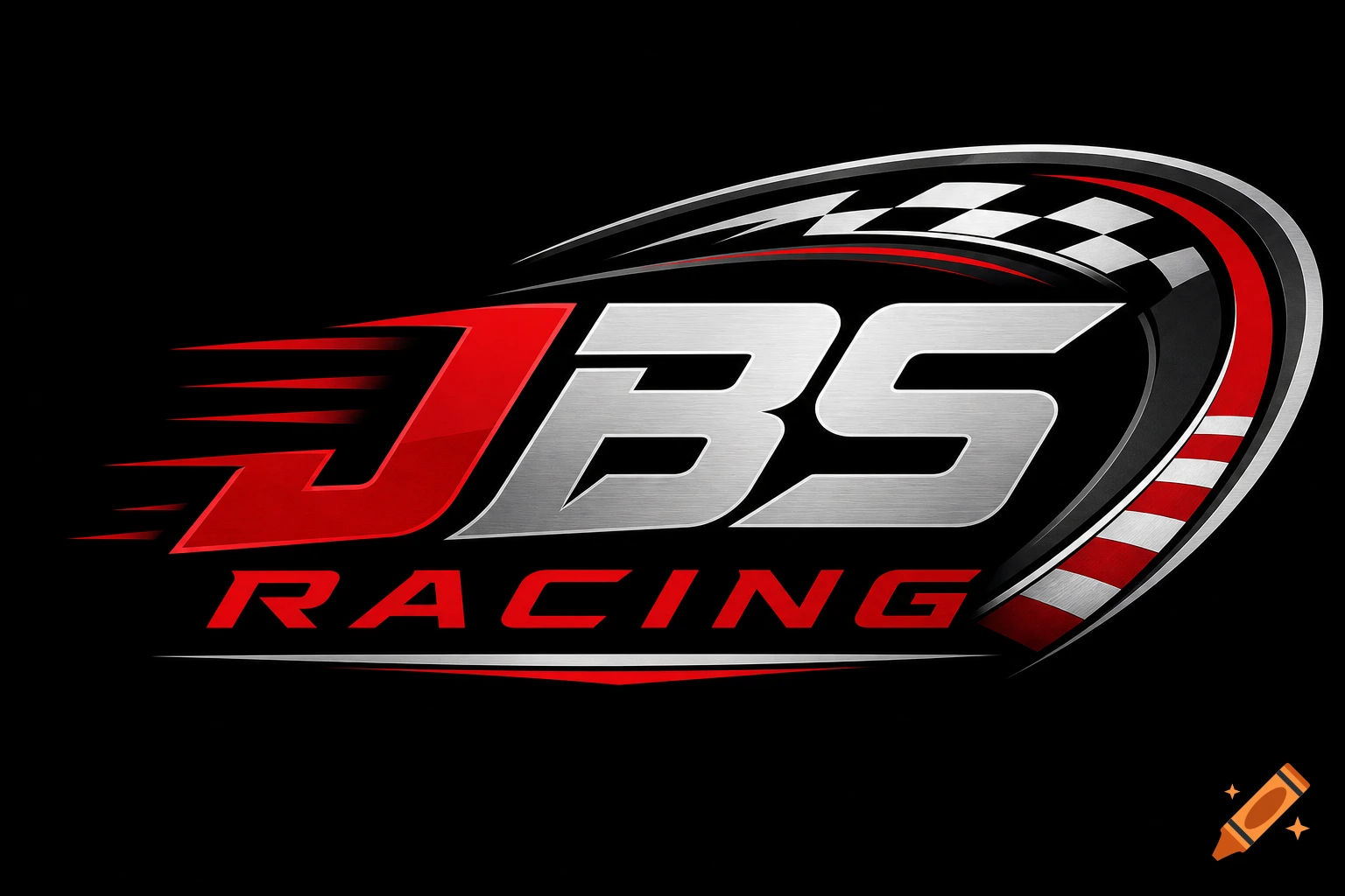 JBS Racing logo with brushed silver 'JBS' and red 'RACING', stylized racing stripes and checkered flag on a black background.