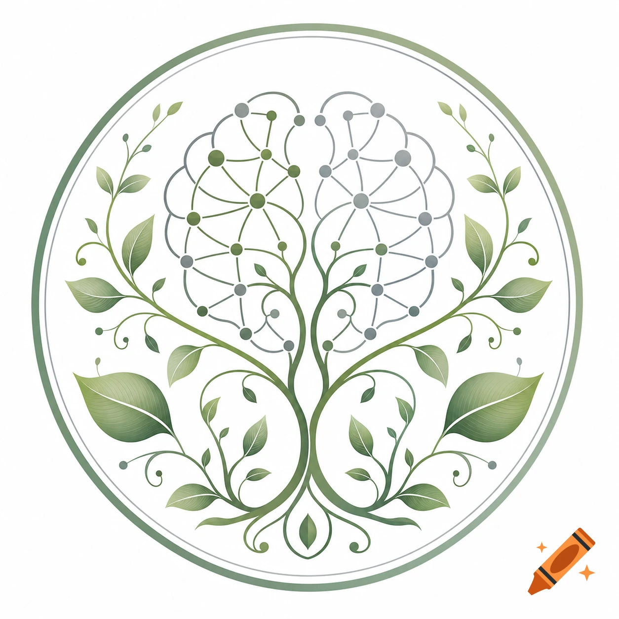 Green stylized tree with brain-like branches and leaves, enclosed in a round logo illustration.