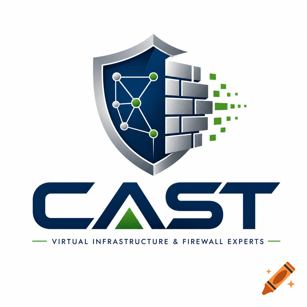 A blue and silver shield logo with network nodes and a brick firewall, above 'CAST VIRTUAL INFRASTRUCTURE & FIREWALL EXPERTS'.