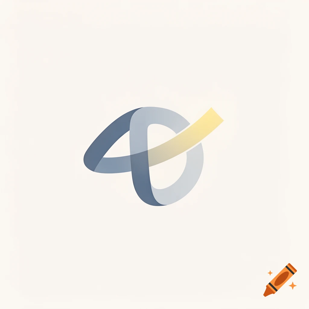 Abstract blue-grey ribbon forming a loop, crossed by a yellow streak, on a light background.