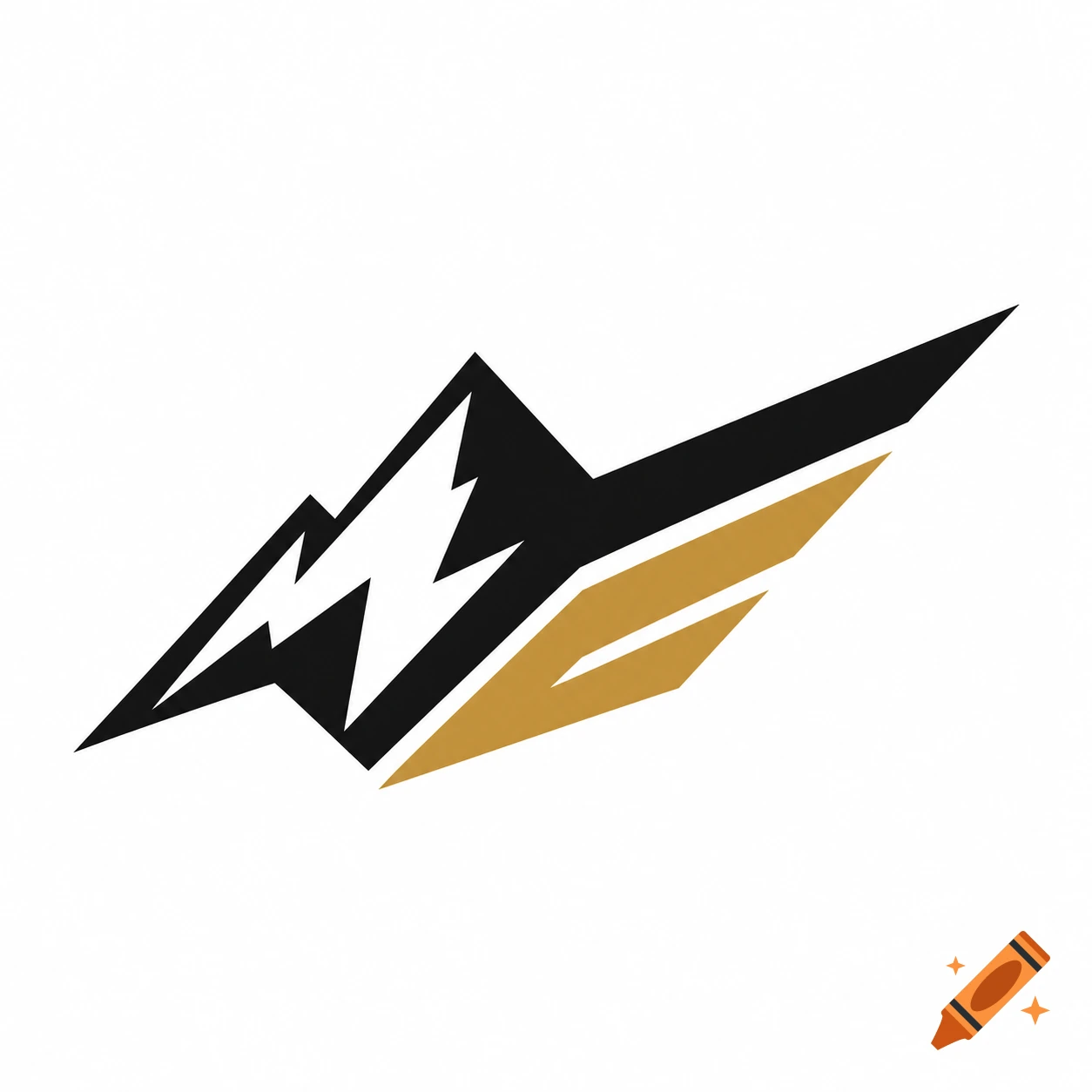 Abstract corporate logo combining a black mountain peak silhouette with a golden wing-like geometric shape on a white background.