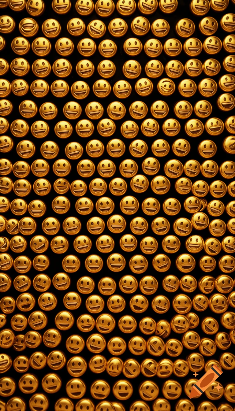 A dense pattern of shiny gold smiley face emojis covering the entire frame.
