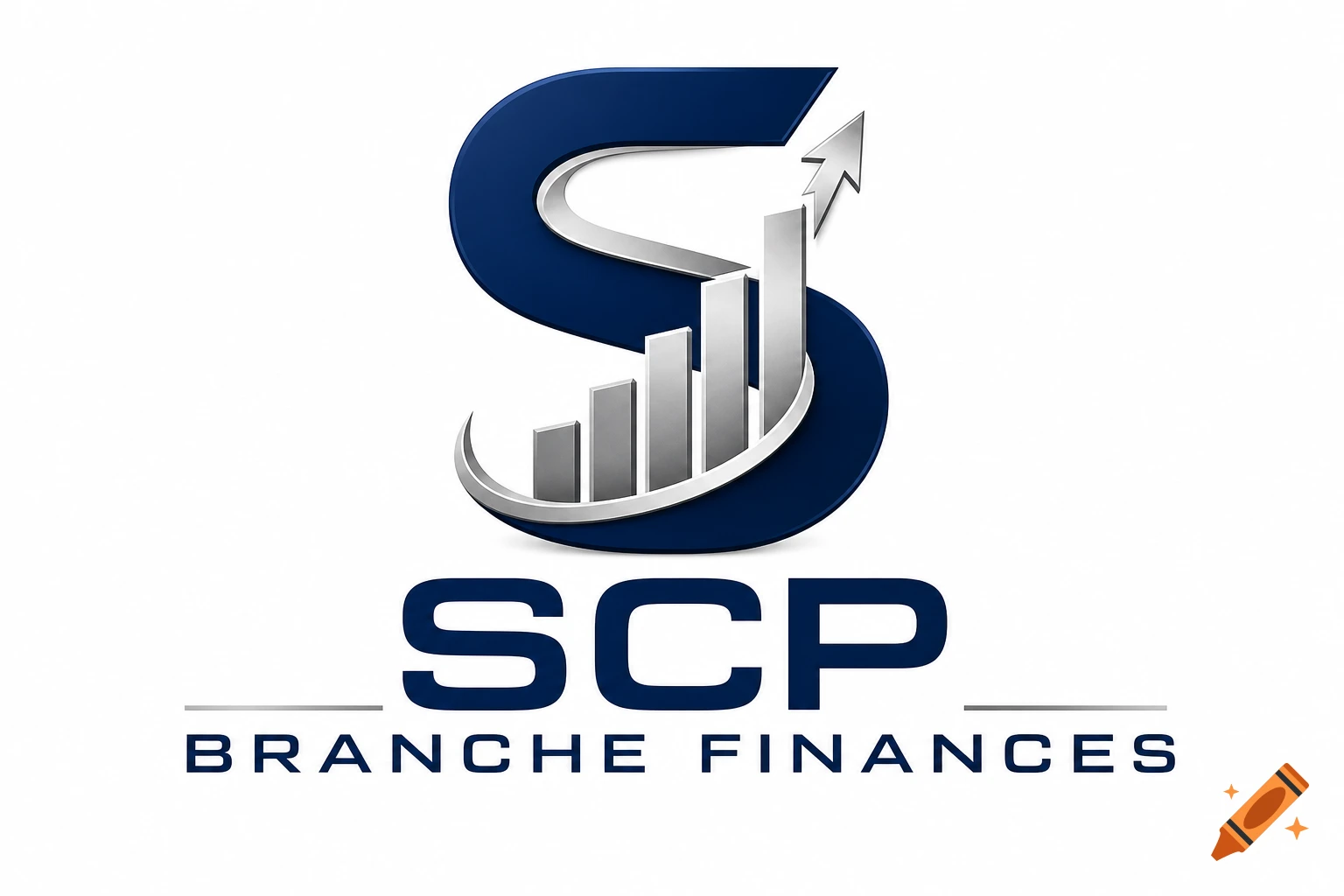Dark blue 'S' logo with a silver bar chart and upward arrow, text reads 'SCP BRANCHE FINANCES'.