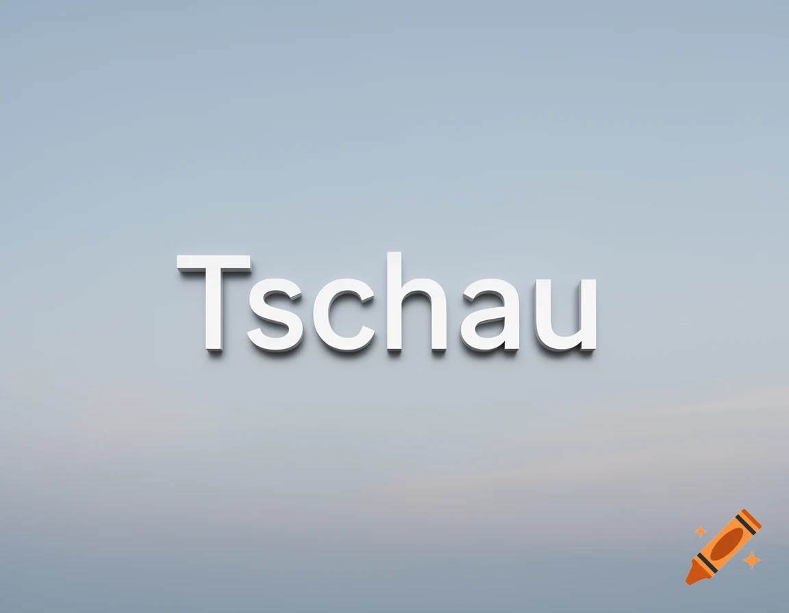 The word 'Tschau' in white 3D text centered on a light gray-blue gradient background.