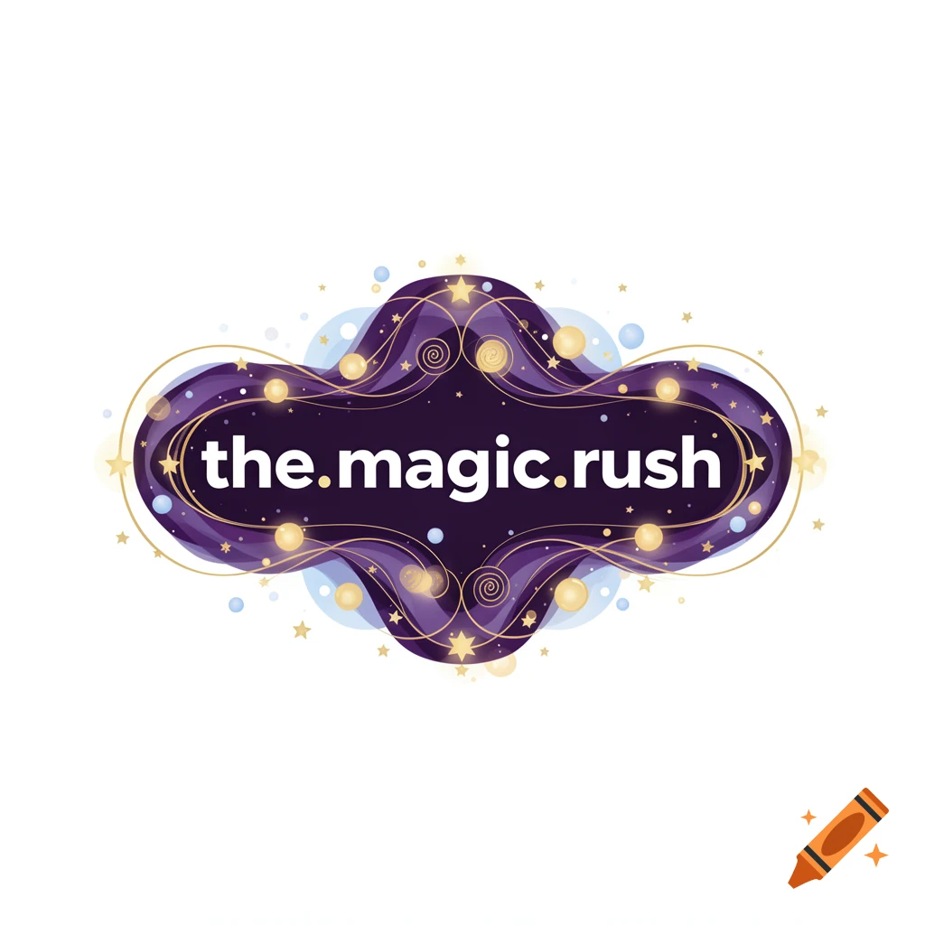 A magical purple and gold logo featuring stars and glowing elements, with the text 'the.magic.rush' in white.