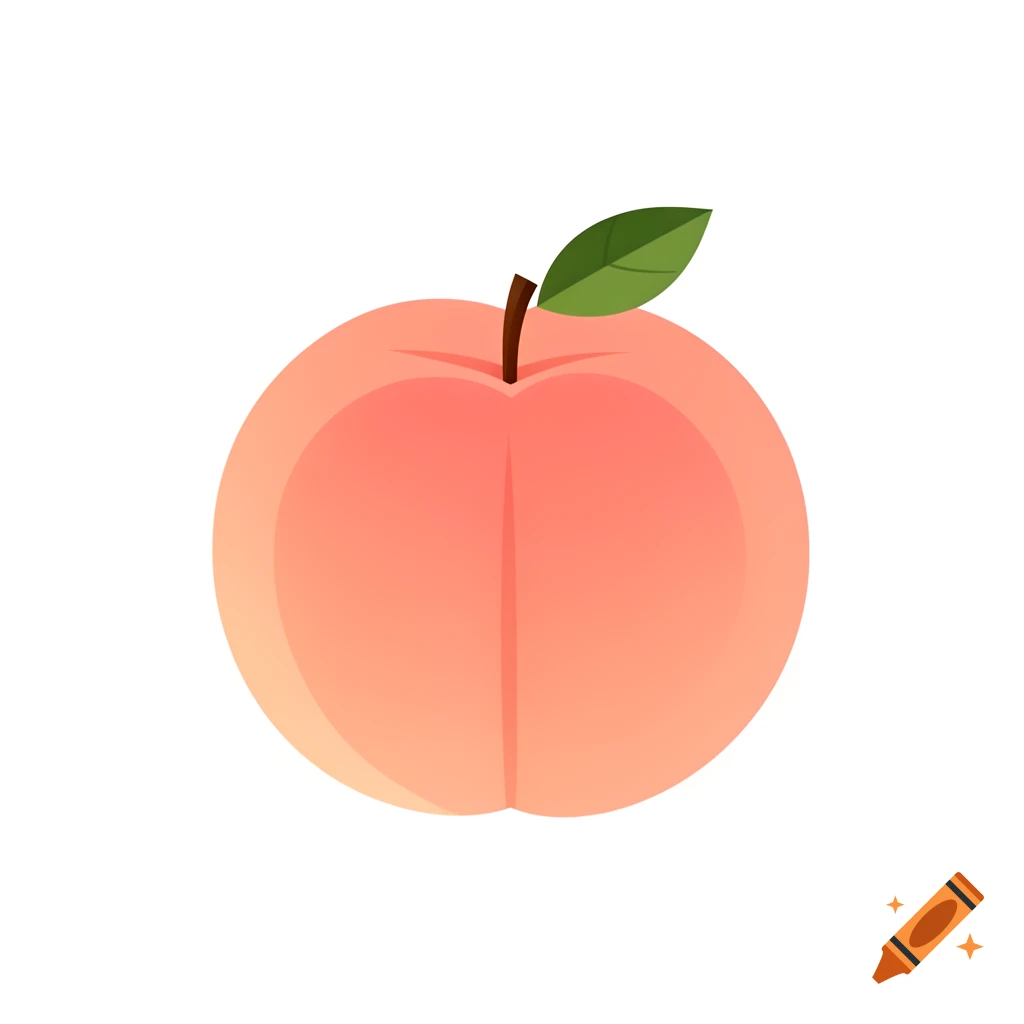 A simple vector illustration of a light orange peach with a green leaf and brown stem.