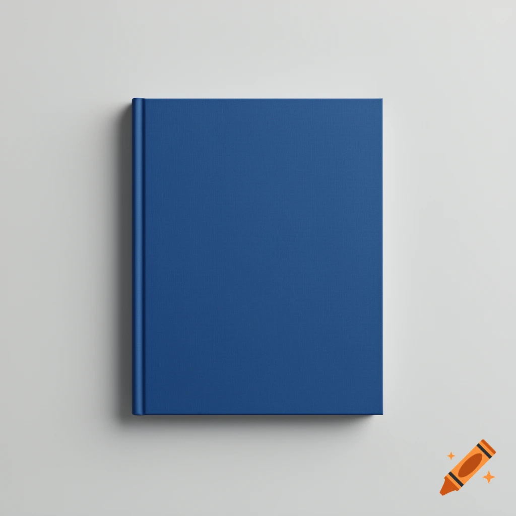 A single closed hardcover book with a solid blue cover, centered on a light-gray background.