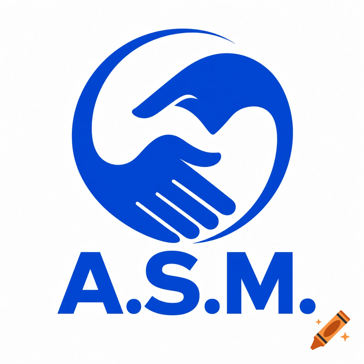 A blue and white logo with two hands shaking in a circle, and the letters A.S.M. below.