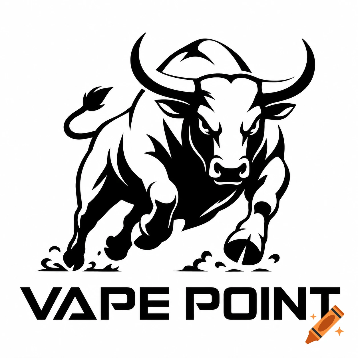Black and white vector logo of a powerful charging bull above the text 'VAPE POINT'.