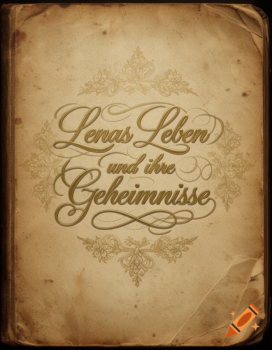 Vintage book cover with ornate gold text 'Lenas Leben und ihre Geheimnisse' on a textured, aged background.