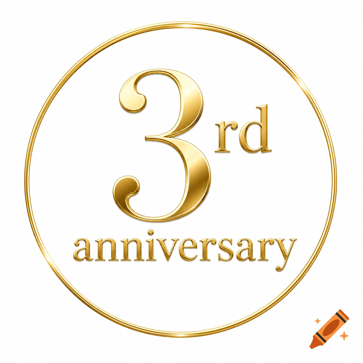 Golden 3rd anniversary logo with text inside a thin gold circle on a white background.