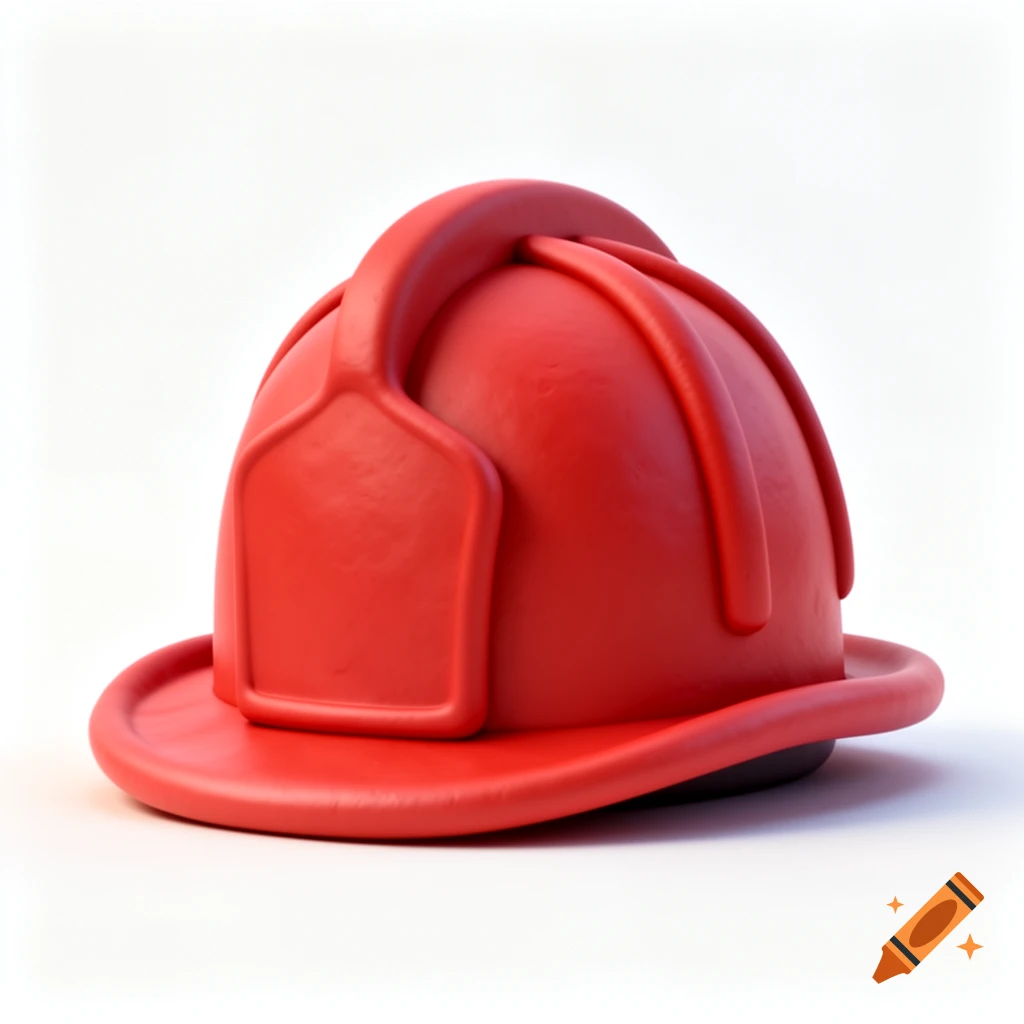A red fire helmet in a 3D Pixar style with a smooth clay texture, centered on a white background.