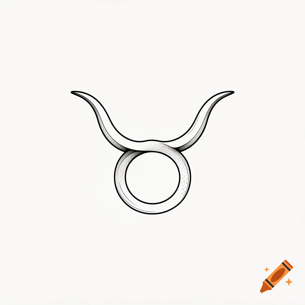 A black and white line art illustration of the Taurus zodiac sign symbol.