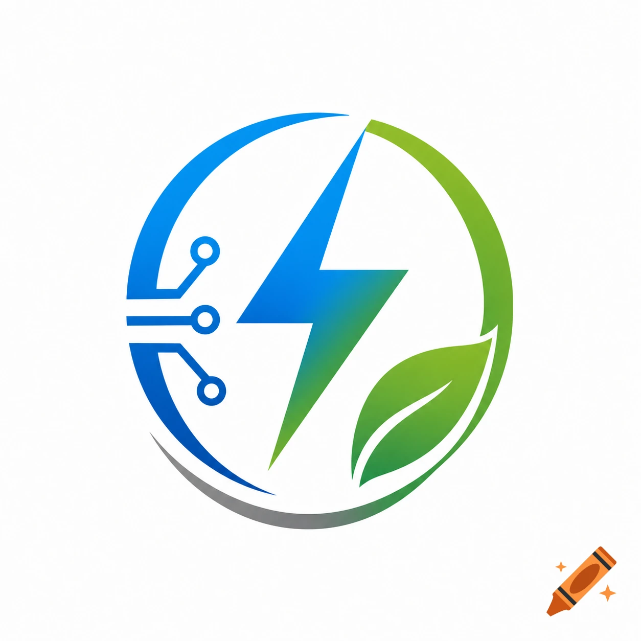 Logo with a blue-green lightning bolt, green leaf, and circuit board in a circle.