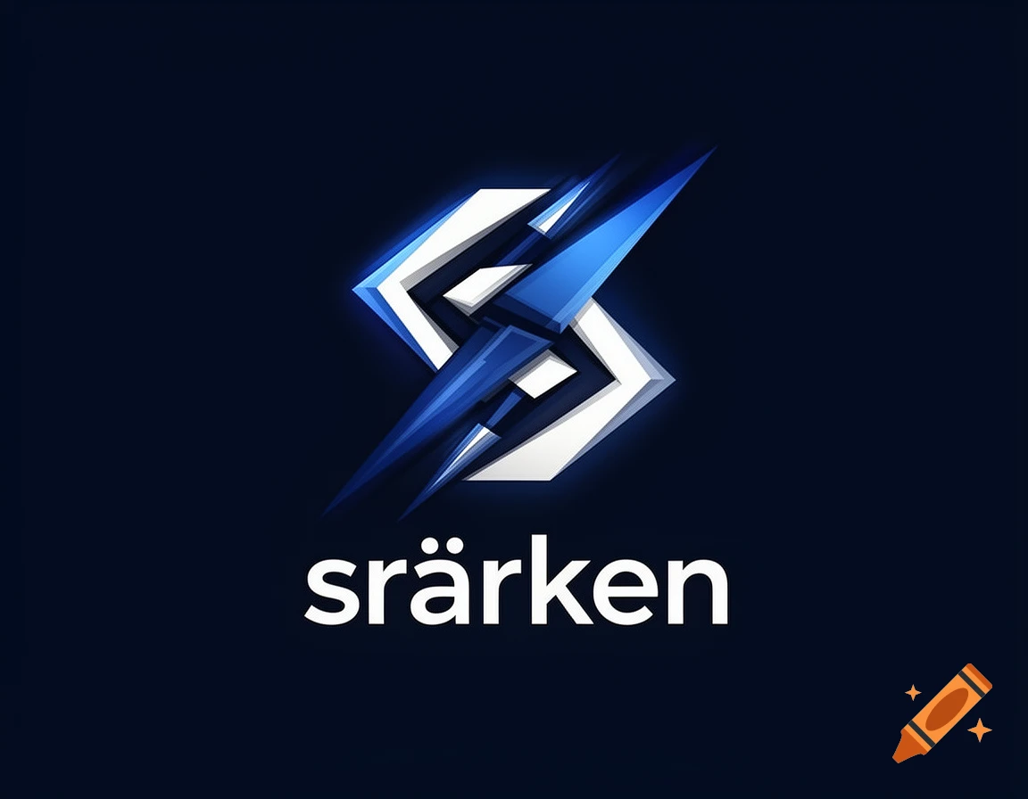 A blue and white stylized 'S' logo with sharp, geometric lines, above the word 'srärken' in white text, on a dark blue background.