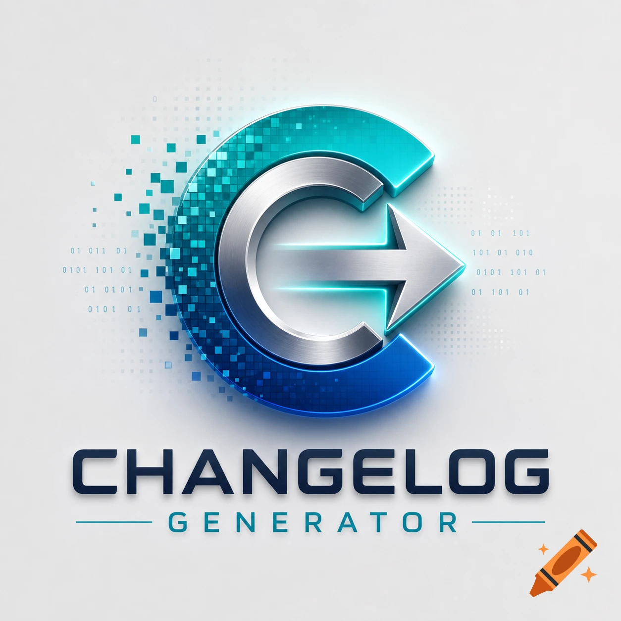 A modern logo featuring a stylized metallic 'C' with an arrow, backed by a blue and green digital circuit pattern, above the text 'CHANGELOG GENERATOR'.