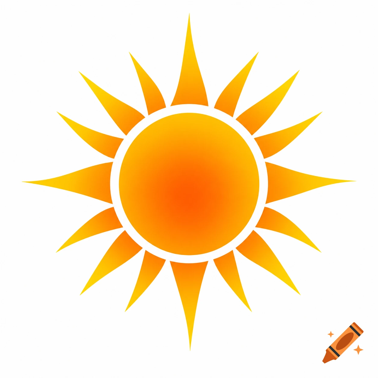 Stylized orange and yellow sun logo with pointed rays on a white background.