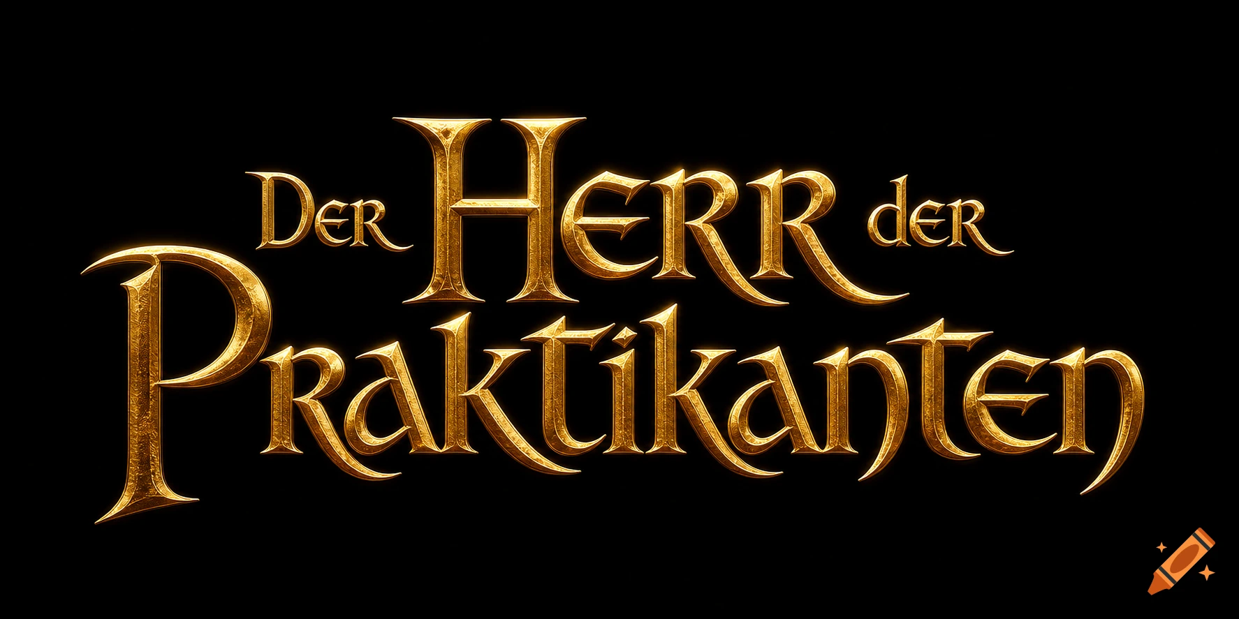 Golden, fantasy-style typography for "Der Herr der Praktikanten" on a solid black background, resembling a cinematic movie title logo.