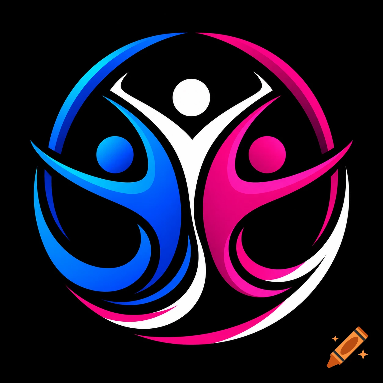 Abstract club logo with three stylized human figures in blue, white, and pink, within a circular design.
