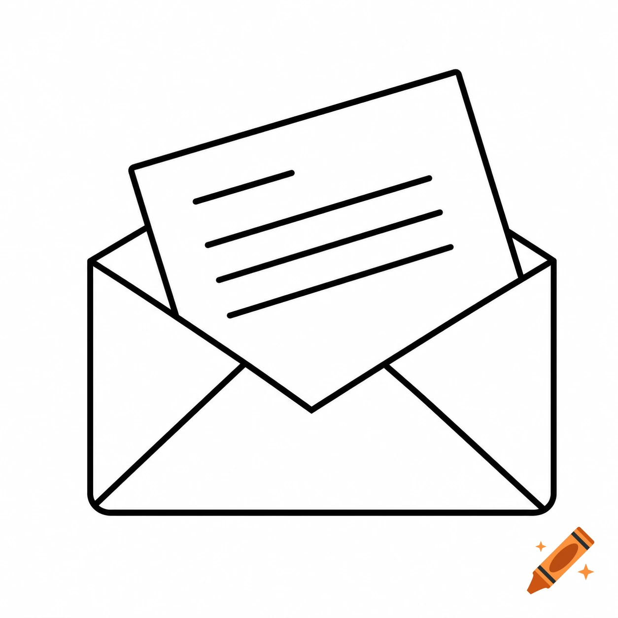 Black outline icon of an open envelope with a letter partially pulled out.