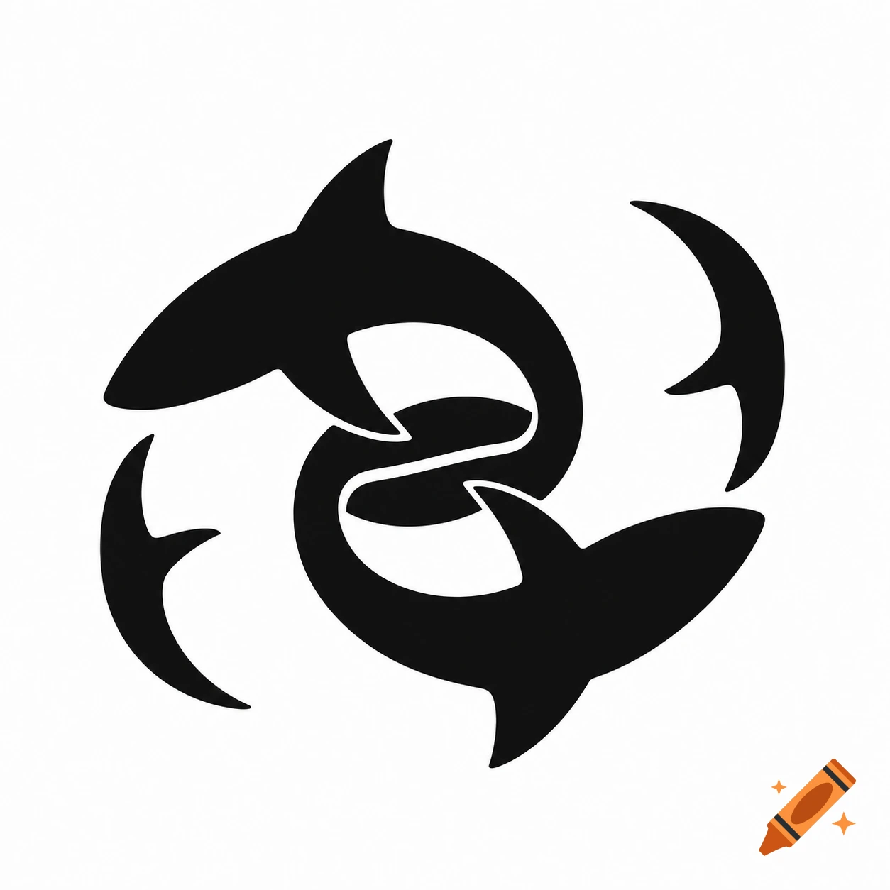 Two black shark silhouettes interlocked to form a chain link icon on a white background.