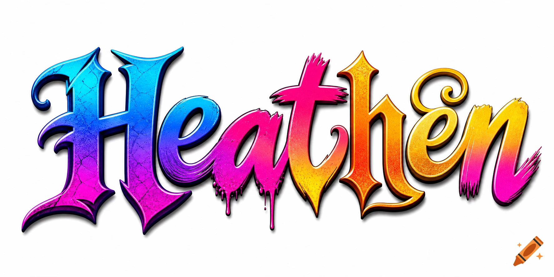 Stylized logo of the word "Heathen" in a colorful gradient font with dripping and cracked textures.