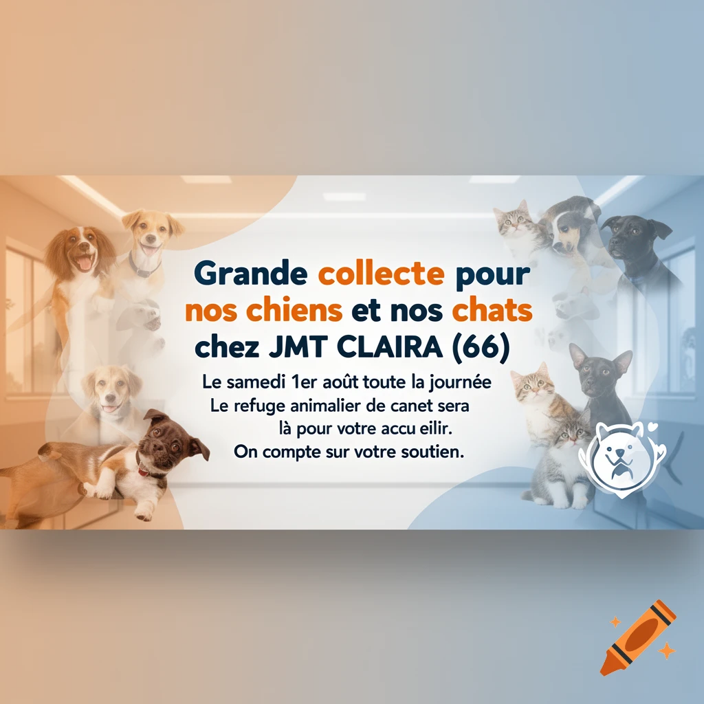A promotional banner for an animal collection event, featuring various dogs on the left and cats on the right, with event text.
