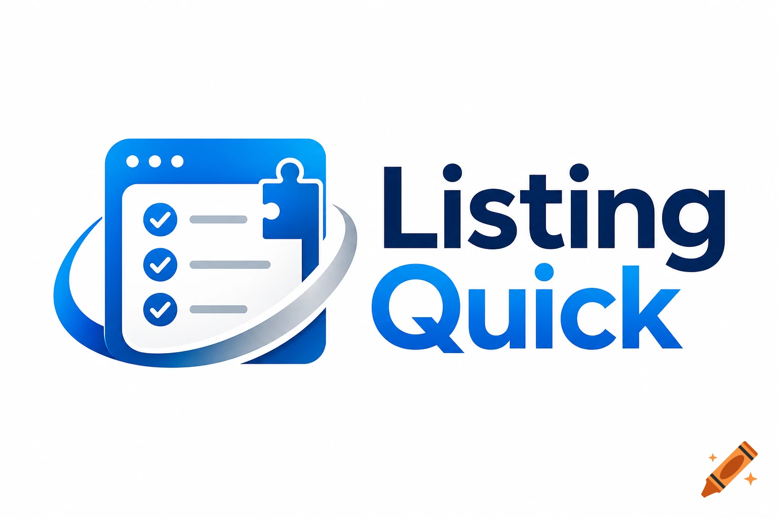Logo for Listing Quick featuring a blue checklist icon with a puzzle piece and the text "Listing Quick".