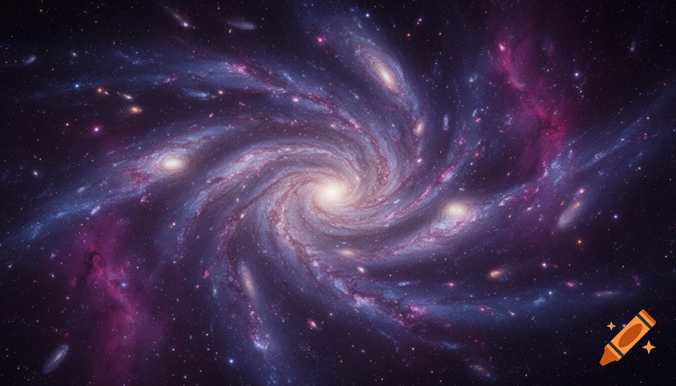 A vibrant spiral galaxy glows brightly at the center of a dense cluster of galaxies, stars, and colorful nebulae in deep space.