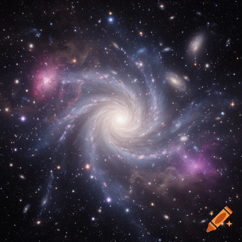 A vibrant spiral galaxy with a bright core and glowing arms, surrounded by numerous stars and distant galaxies in deep space.