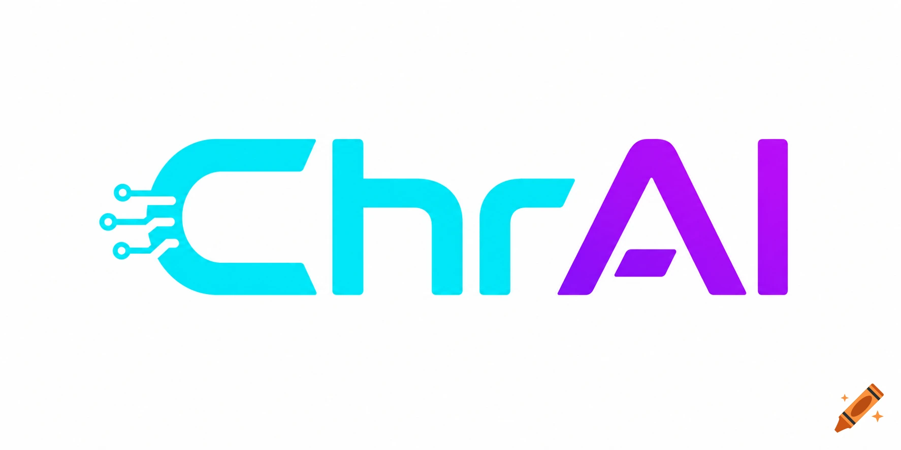 Minimalist modern tech logo for 'ChrAI' in neon cyan and purple with a circuit design on a white background.