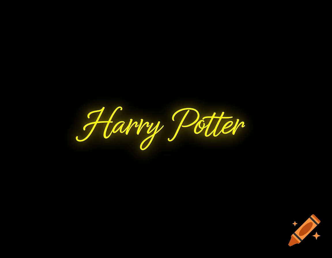 Yellow glowing text in a cursive font reads "Harry Potter" on a black background.