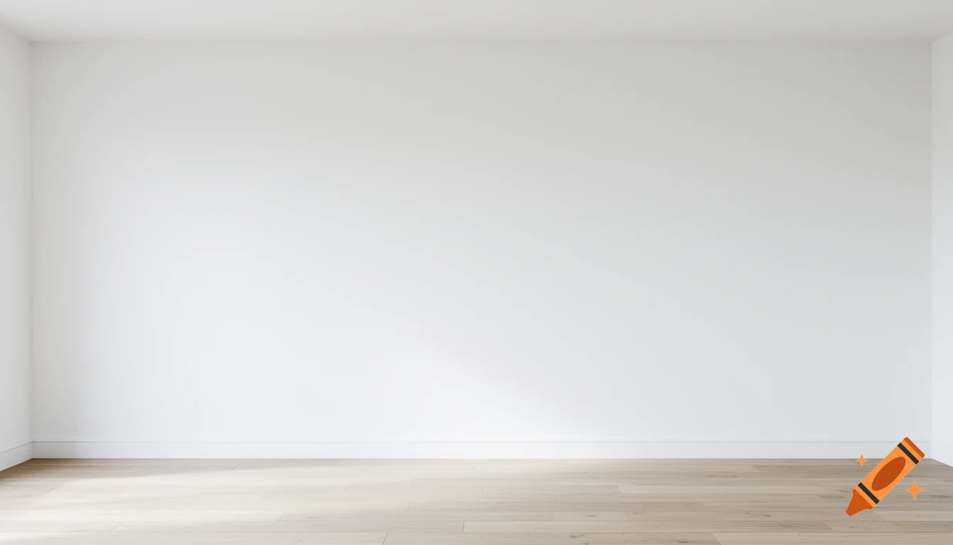 A bright, modern empty room with white walls and a light wooden floor, illuminated by natural light.