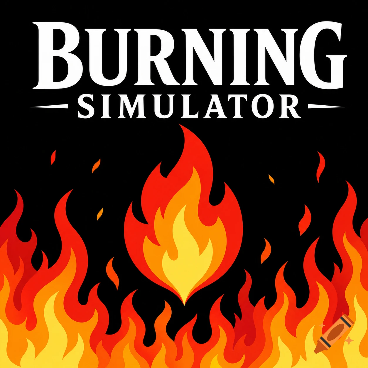 Game icon for "Burning Simulator" featuring stylized red and orange flames against a black background, with the title text above.
