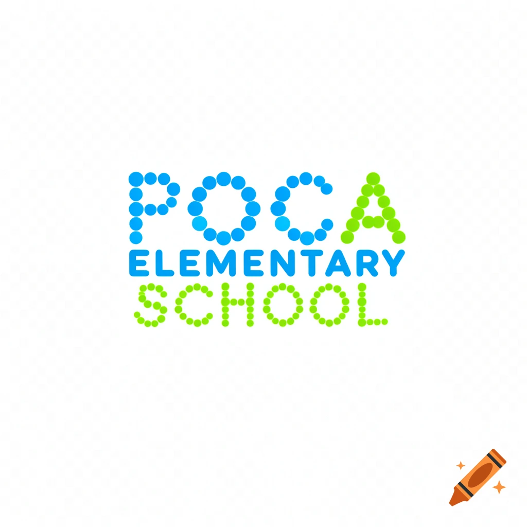 Logo for POCA ELEMENTARY SCHOOL, with text formed by blue and green dots on a white background.