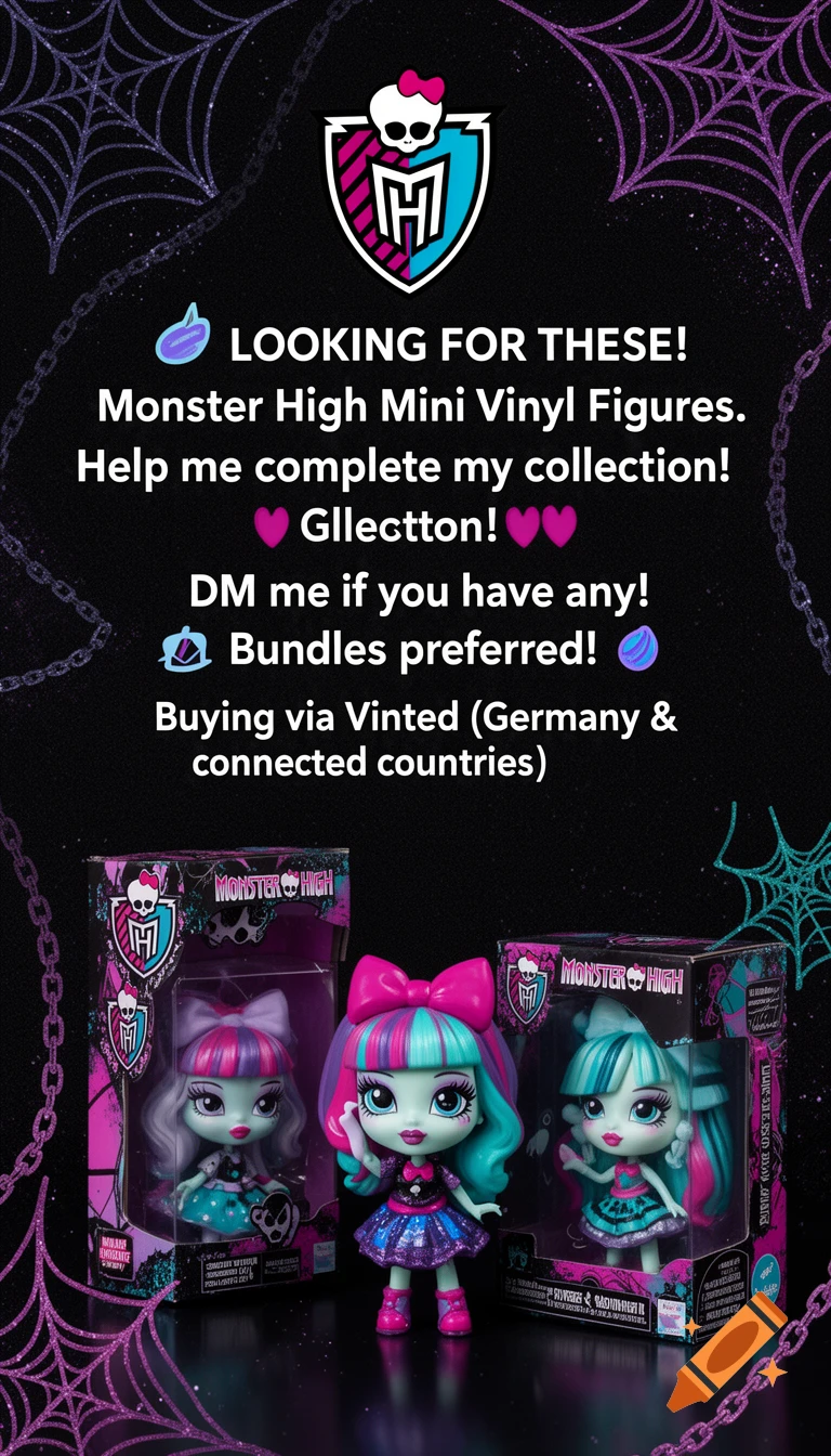 Three Monster High Mini Vinyl Figures, one loose and two in boxes, on a dark background with text about collecting.