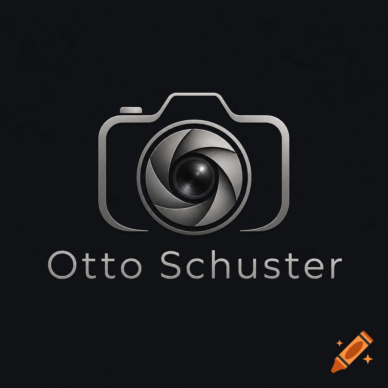 A metallic silver camera logo with an iris-style lens and the name "Otto Schuster" in silver text below it, on a dark gray background.