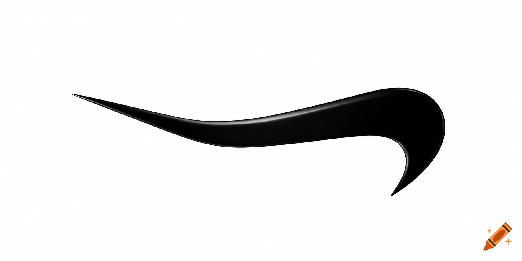 A glossy black curved symbol, resembling an inverted Nike swoosh, on a white background.