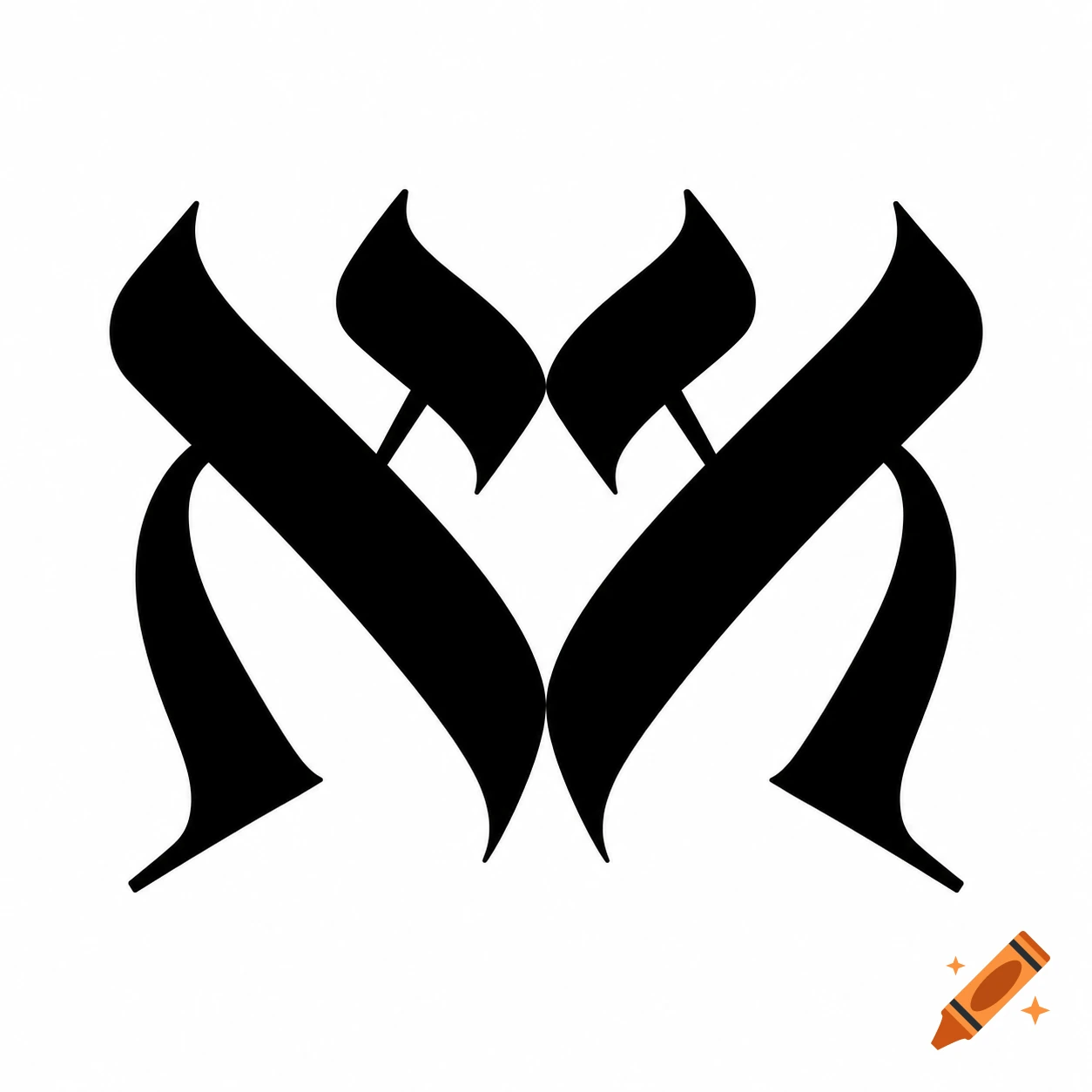 Two mirrored black Hebrew Aleph letters in a calligraphic style, forming a symmetrical emblem on a white background.