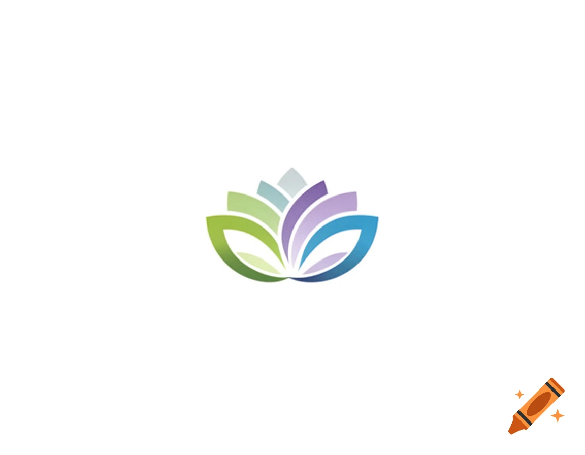 A stylized lotus flower logo with petals in shades of green, light blue, and purple on a white background.