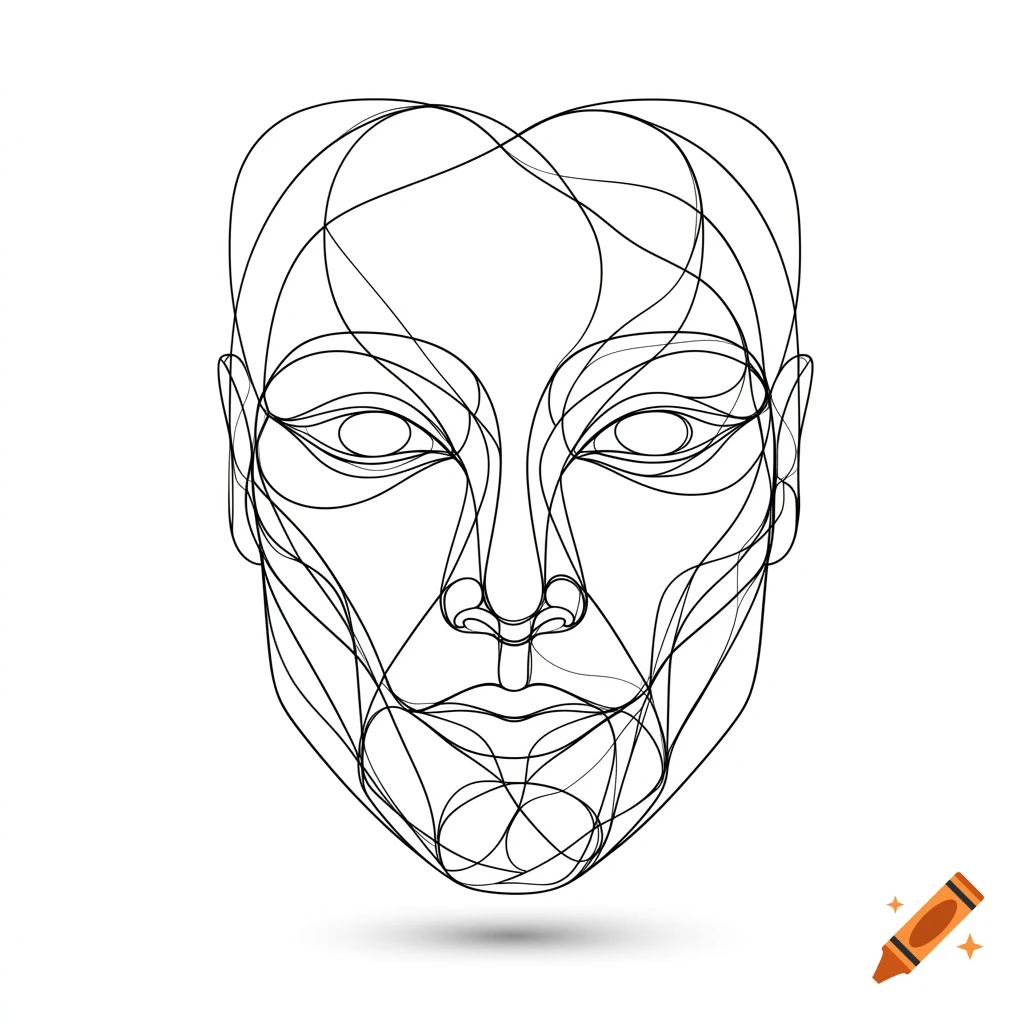 Abstract line art illustration of a human face composed of intersecting black lines on a white background.