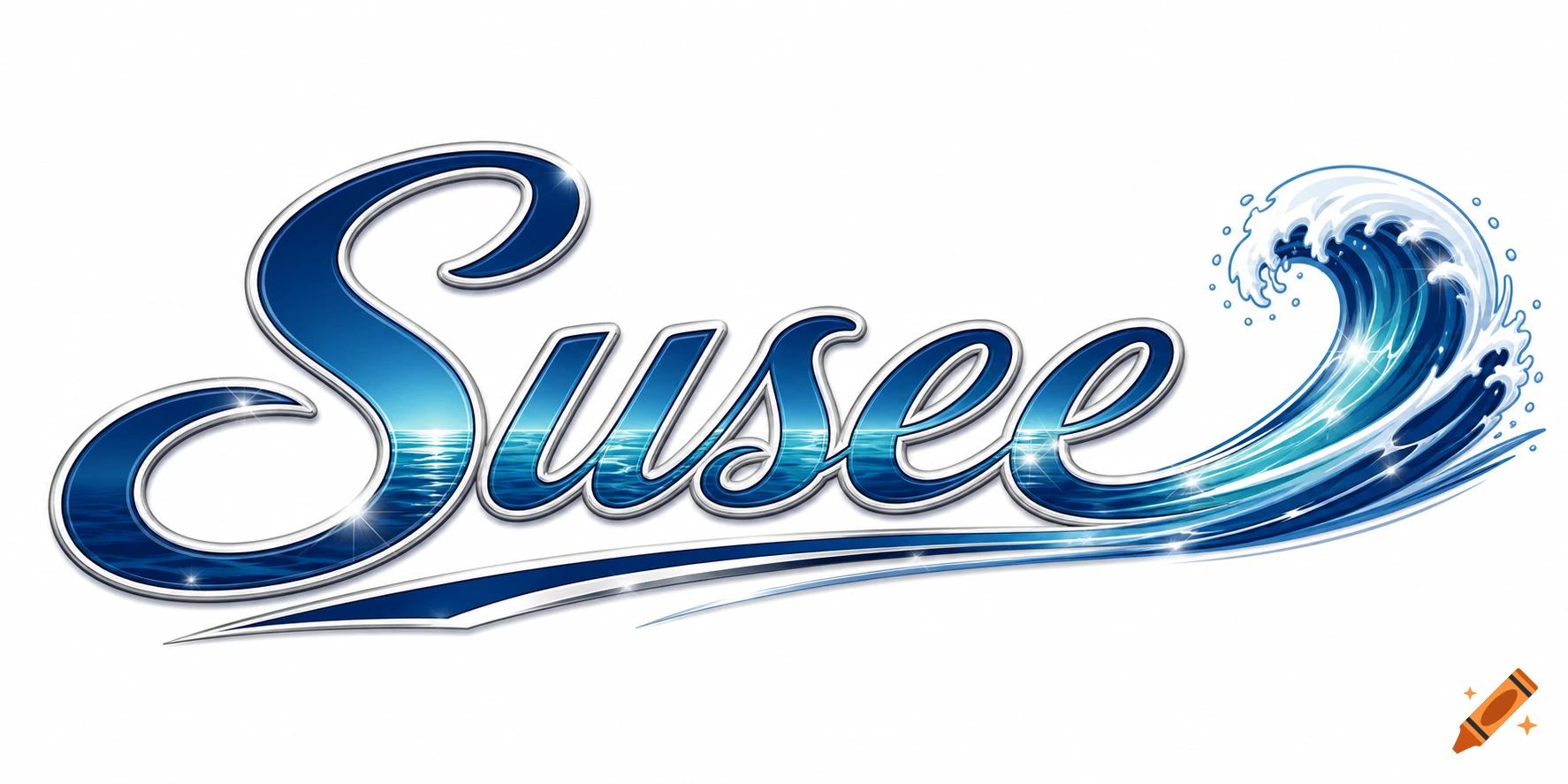 A stylized blue and silver logo for "Susee" featuring an ocean wave as part of the lettering.