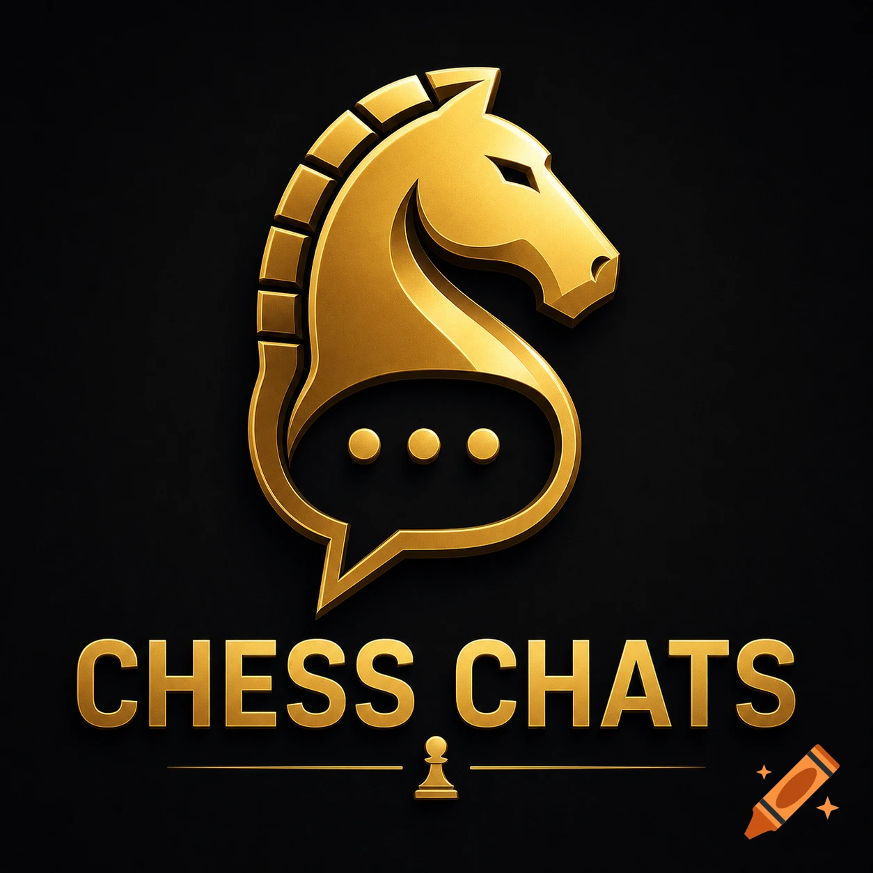 A golden 3D chess knight logo with a speech bubble, and the text 'CHESS CHATS' below it on a black background.