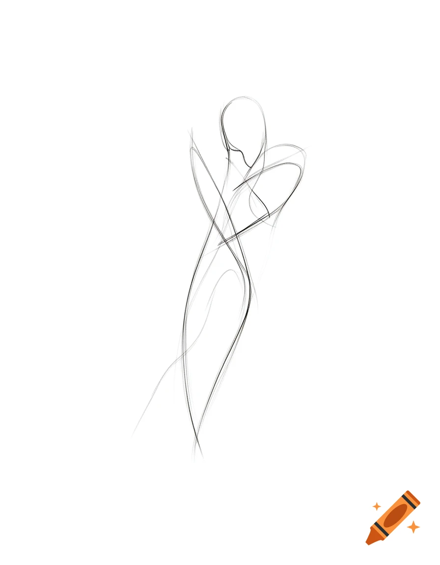 Minimalist abstract line drawing of a flowing human figure on a white background.