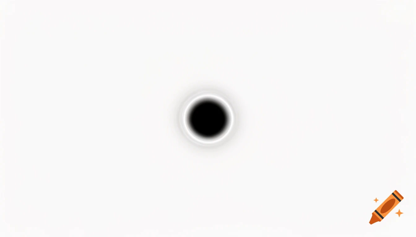 A perfectly black circular black hole with a subtle white halo, centered on a pure white background, minimalist style.