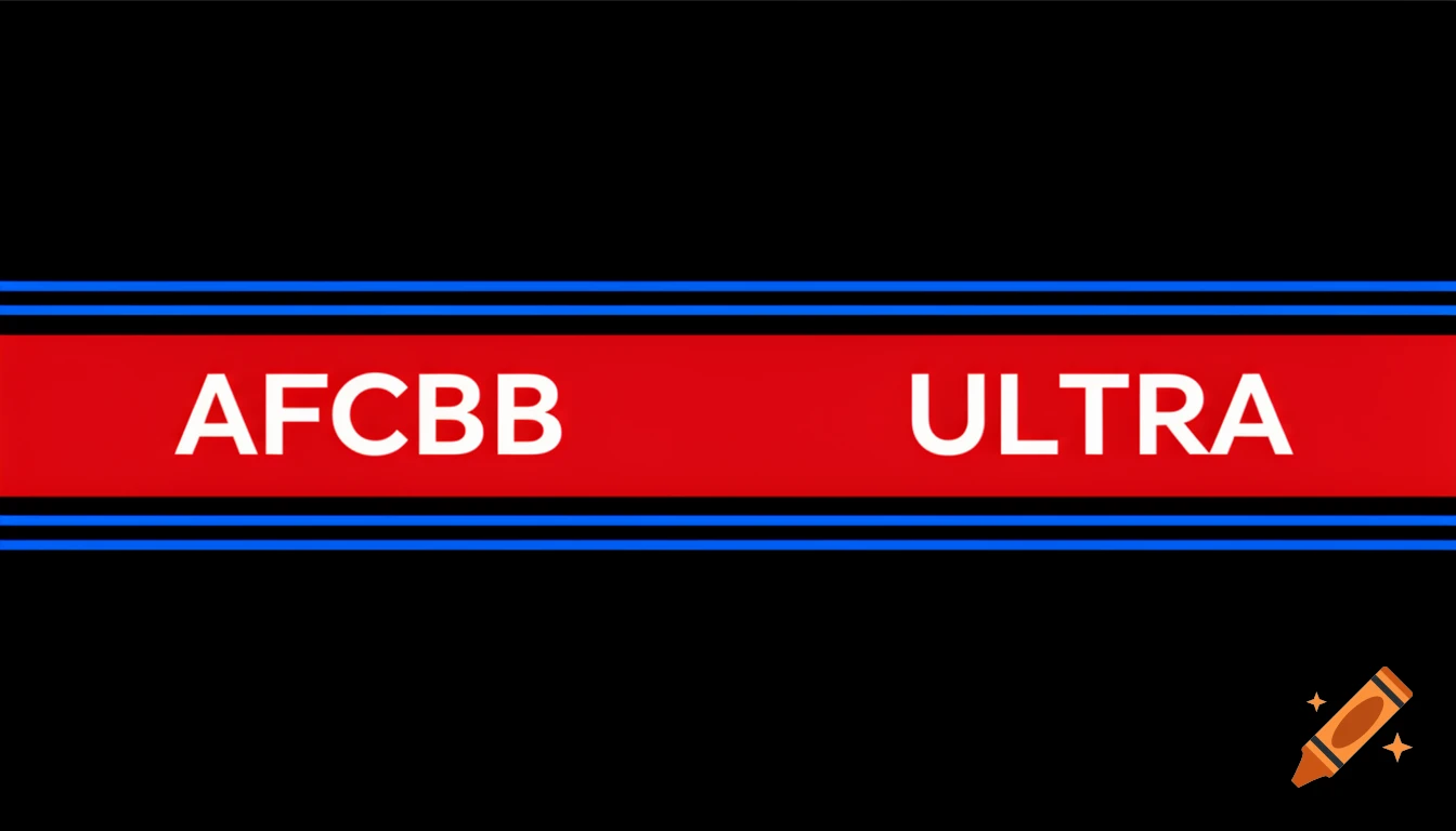 A black background with a red stripe containing "AFCBB" and "ULTRA" in white, framed by two thin blue lines above and below.