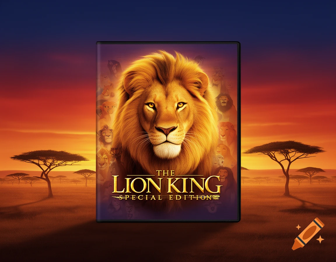 A 'The Lion King Special Edition' DVD cover featuring a majestic lion's head against an orange and purple African savanna sunset with acacia trees.